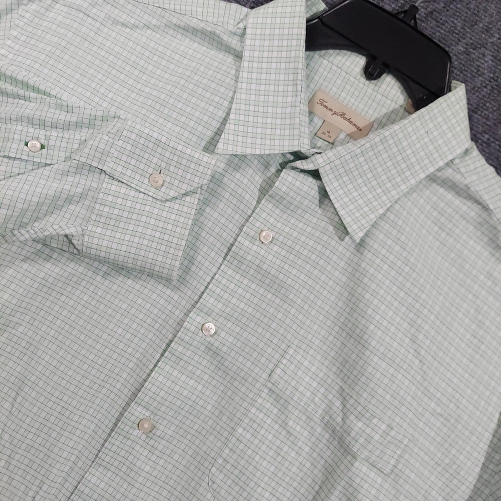 Tommy Bahama Shirt Mens 2XL Green Check Long Sleeve Button Up Cotton Palm Tree